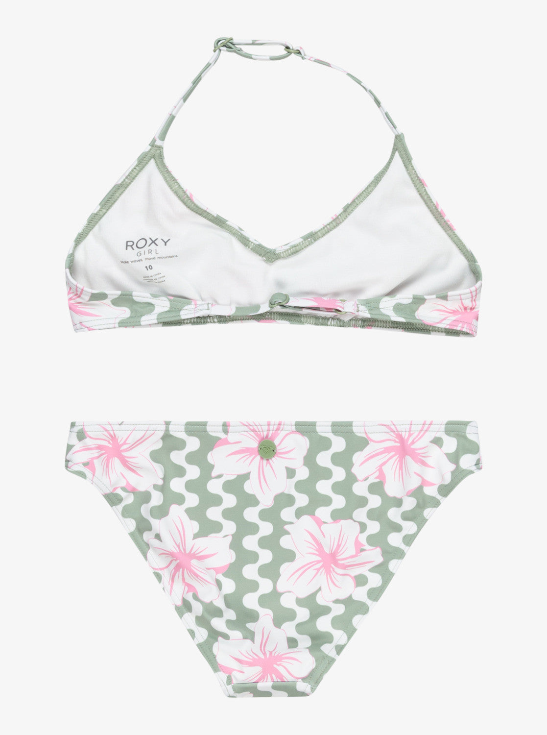 BIKINI DEPORTIVO PARA NIÑA, MARCA ROXY ESTAMPADO VERDES 2