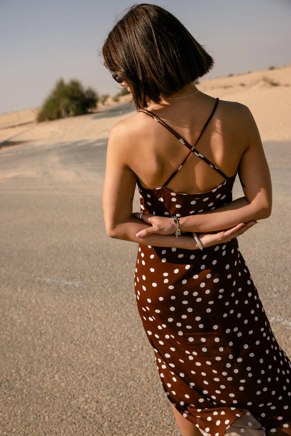 FREEMAN T. PORTER VESTIDO MAXI MARRON TOPOS RISAMA DOTS