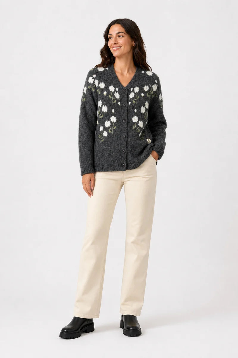 Chaqueta punto flor gris Poupee chic