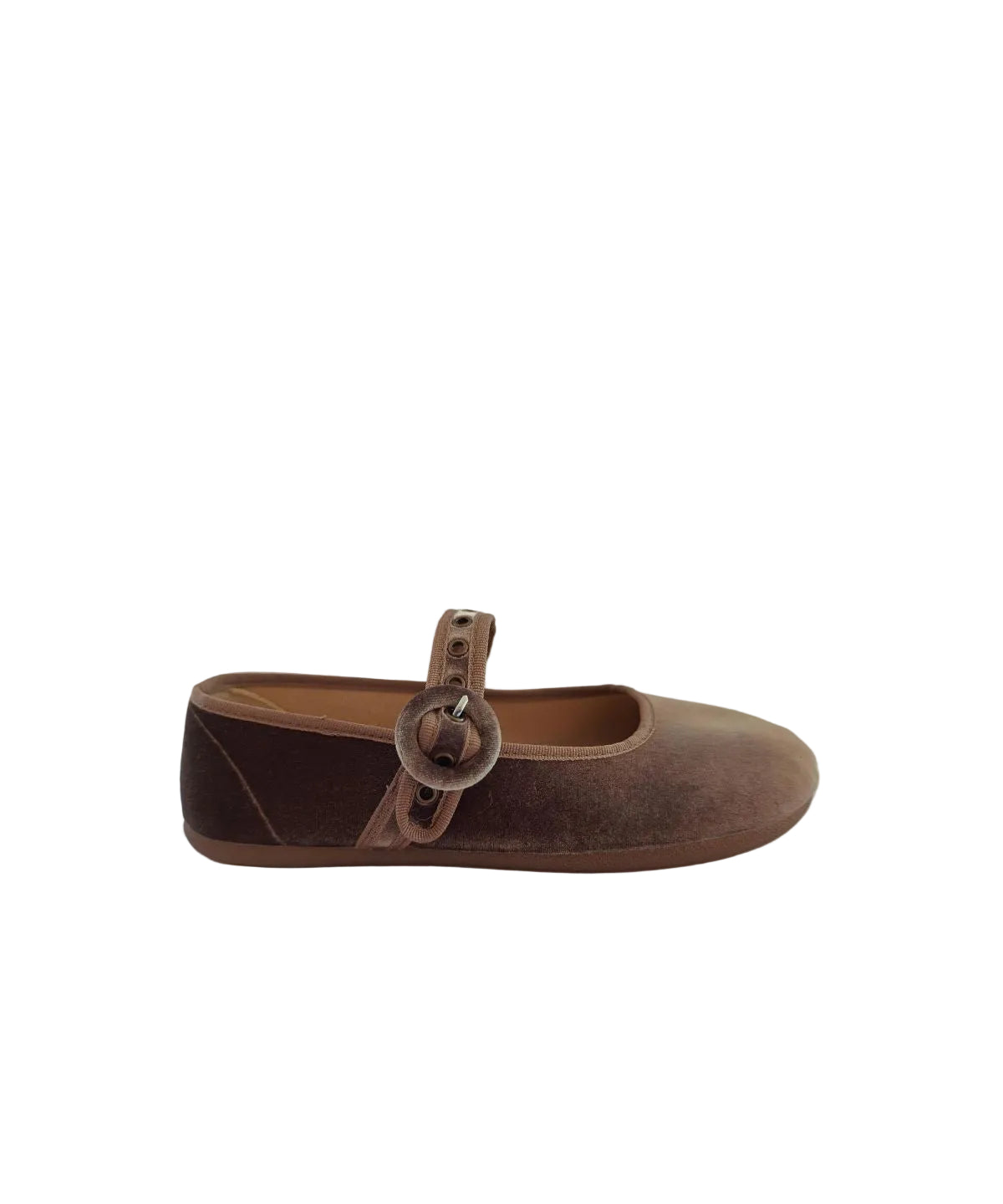 Merceditas barefoot de terciopelo en color Taupe con hebilla y ojales 1