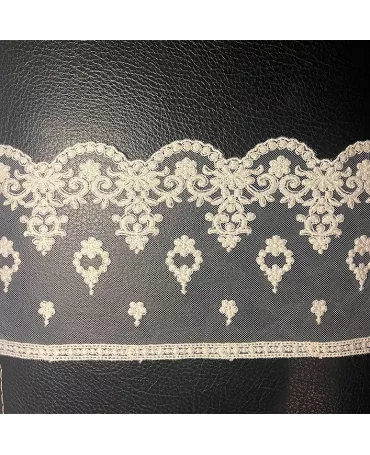 PUNTILLA TUL BORDADO Crudo Onda-Damasco-Flor-Cenefa 125mm 1