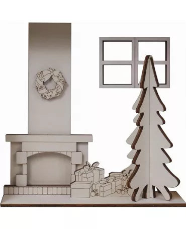 Madera Soporte ESCENA NAVIDEÑA CON ÁRBOL 24x24cm 1