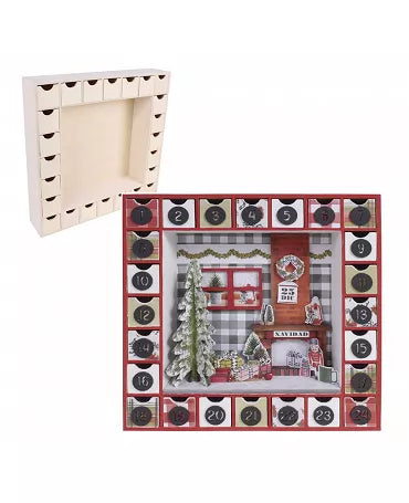 Madera Soporte ESCENA NAVIDEÑA CON ÁRBOL 24x24cm 2