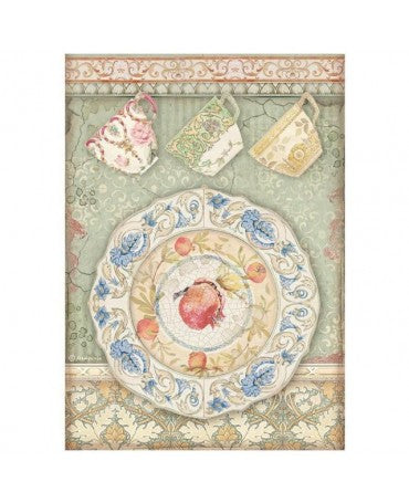 Papel arroz Stamperia A4 CASA GRANADA Plato y Tazas 1