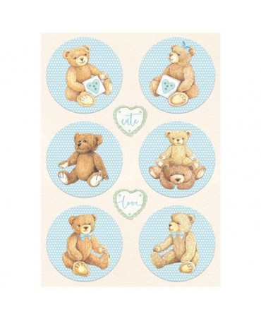 Papel arroz Stamperia A4 DAYDREAM Circulos Oso Azul 1