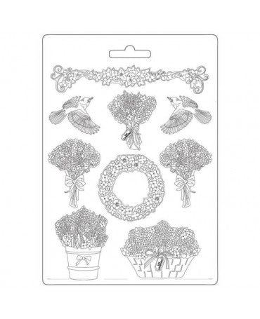 Molde Stamperia A4 PROVENCE Guirnaldas y Bouquets 1