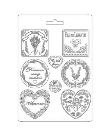 Molde Stamperia A4 PROVENCE Platos y Corazones 1