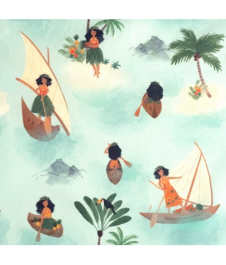 Tela Katia Popelin Polynesian Seafarers Niñas Canoa 1