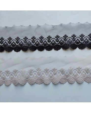 PUNTILLA Tul Bordado Ondas Bisón 85mm 1