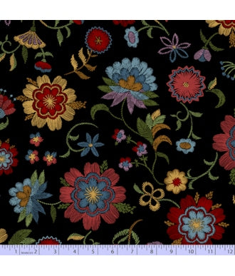 Tela Marcus Fabrics Thread The Needle Flores Negra 1
