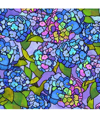 Tela QT Fabrics Stained Glass Garden Hydrangeas 28266-B 1