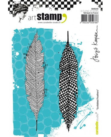 SELLO CARABELLE Cling Stamp A6 Plumas garabateadas 1