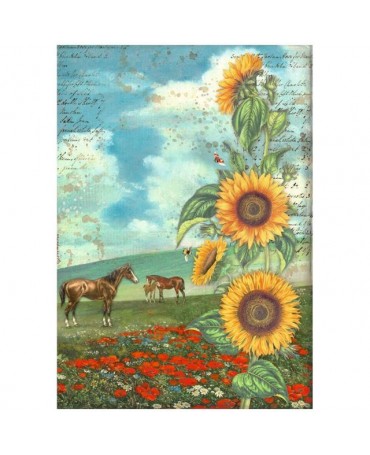 Papel arroz Stamperia A4 Sunflower Art caballos 1