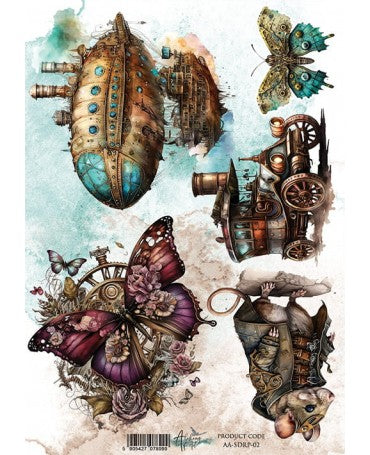 Papel arroz Alchemy of art STEAMPUNK mariposa morada 1