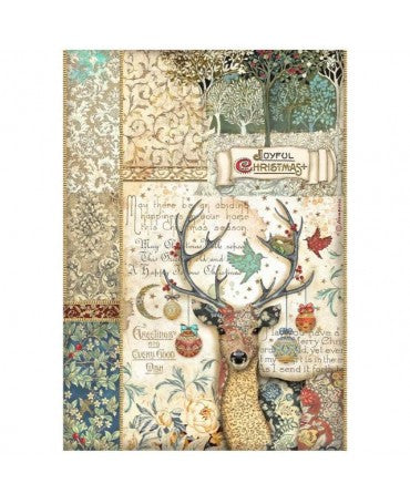 Papel arroz Stamperia A4 Christmas Greetings ciervo 1