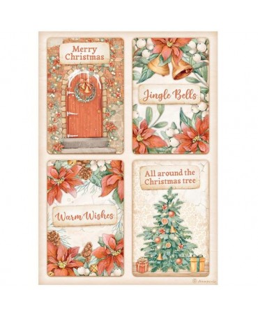 Papel arroz Stamperia A4 All Around Christmas 4 tarjetas 1