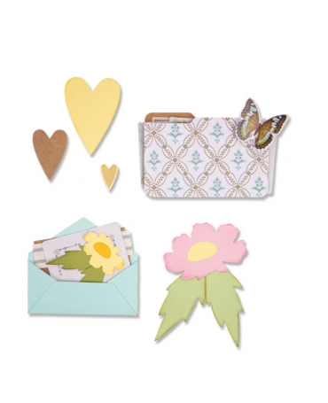 TROQUEL SIZZIX thinlits Set Envelope Folder & Flowers Set 1