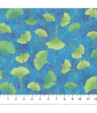 Tela Northcott Metallic Shimmer Ginkgo Garden 26853M-46 1