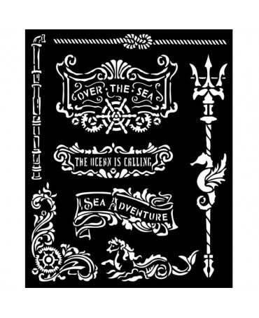 STENCIL STAMPERIA Songs of the Sea placas y tridente 20x25cm 1