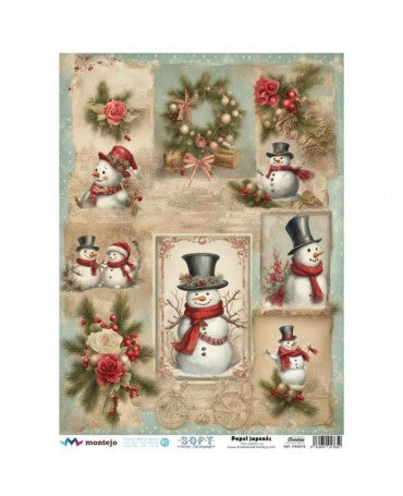 Papel Arroz Seda JAPONÉS SOFT A3 NAVIDAD MUÑECO DE NIEVE 1