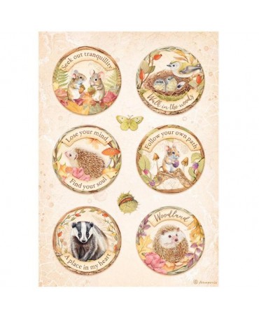Papel arroz Stamperia A4 WOODLAND ROUNDS 1