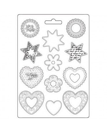 Molde Stamperia A4 BLUE LAND y ROSELAND estrellas y corazones 1