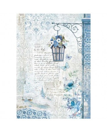 Papel arroz Stamperia A4 BLUE LAND lampara 1