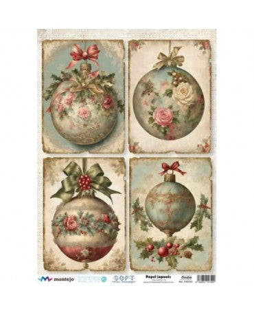 Papel Arroz Seda JAPONÉS SOFT A3 NAVIDAD Bolas Flores 1