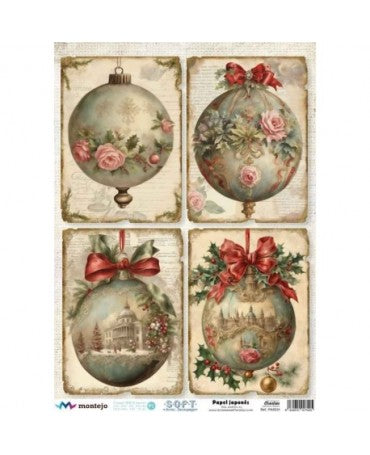 Papel Arroz Seda JAPONÉS SOFT A3 NAVIDAD Bolas Flores y casas 1