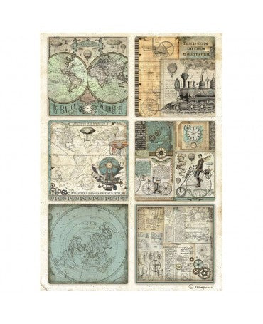 Papel arroz Stamperia A4 VOYAGES FANTASTIQUES 6 CARDS 1