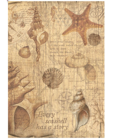 Papel arroz Stamperia A4 Sea Land conchas 1