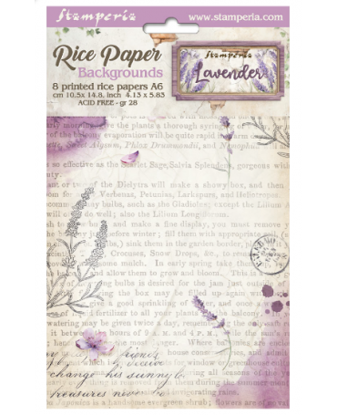 Papel arroz Stamperia A6 Lavender backgrounds (8UD) 1