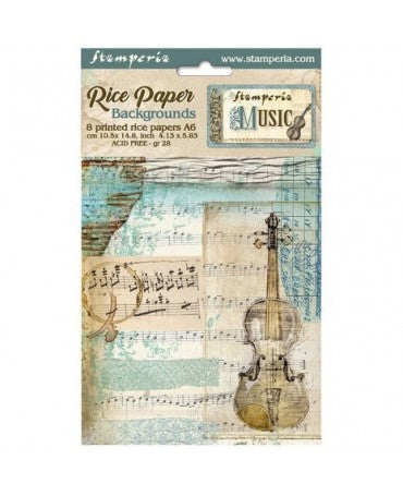 Papel arroz Stamperia A6 Music backgrounds (8UD) 1