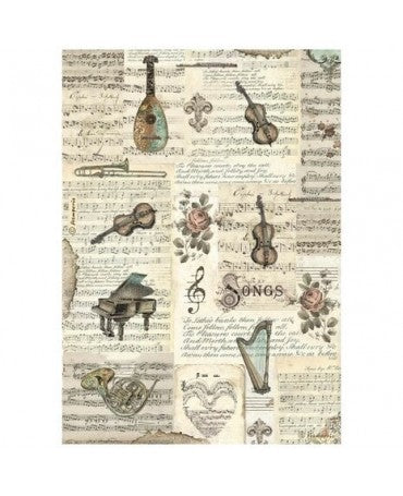 Papel arroz Stamperia A4 Music Instrumentos musicales 1