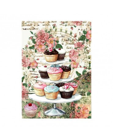 Papel arroz Cadence A3 CUP CAKES & ROSAS 1