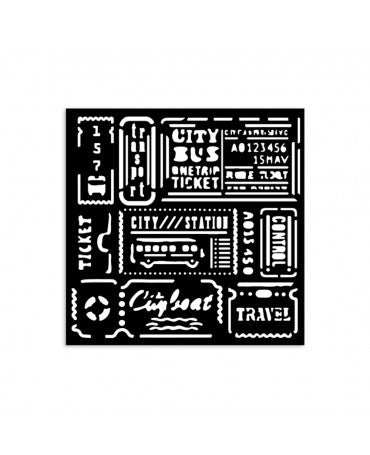 STENCIL Stamperia 12x12 cm ART OF TRAVELLING TICKETS 1