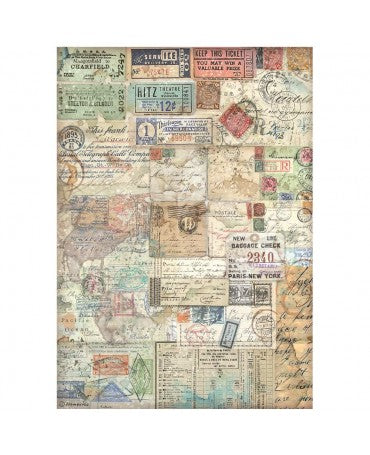 Papel arroz Stamperia A4 ART OF TRAVELLING TICKETS 1