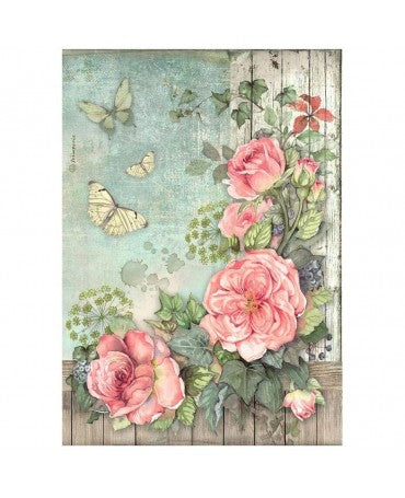 Papel arroz Stamperia A4 House of Roses Flowers Corner 1