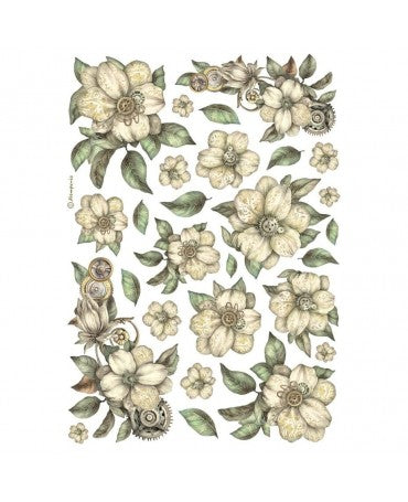 Papel arroz Stamperia A4 White Flowers 1