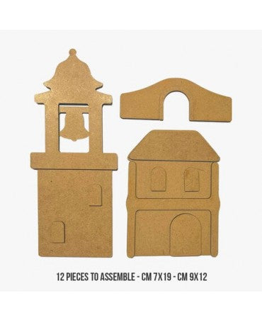 Madera Silueta DM stamperia Silent Sea Village Bell Tower and Bridge Landscape (12pcs) 2