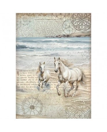 Papel arroz Stamperia A4 Silent Sea Horses 1
