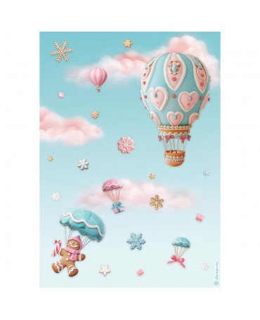 Papel arroz Stamperia A4 CANDY CHRISTMAS globos aeroestaticos 1