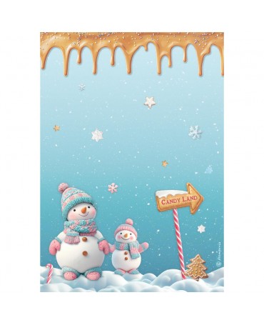 Papel arroz Stamperia A4 CANDY CHRISTMAS muñecos de nieve 1