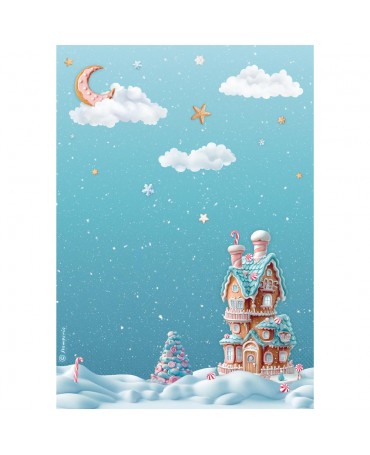 Papel arroz Stamperia A4 CANDY CHRISTMAS casas de mazapán 1