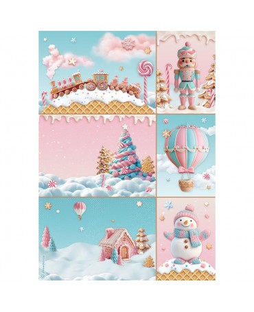 Papel arroz Stamperia A4 CANDY CHRISTMAS cartas 1