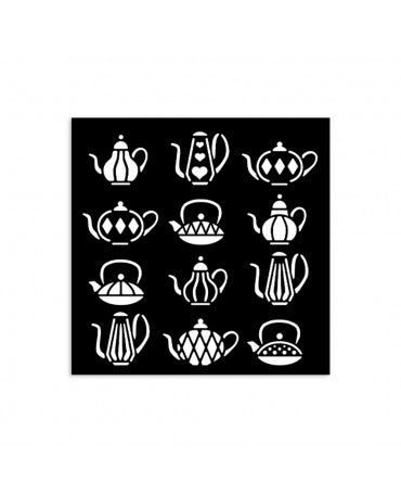 STENCIL Stamperia 12x12 cm ALICE IN CHRISTMAS teteras 1