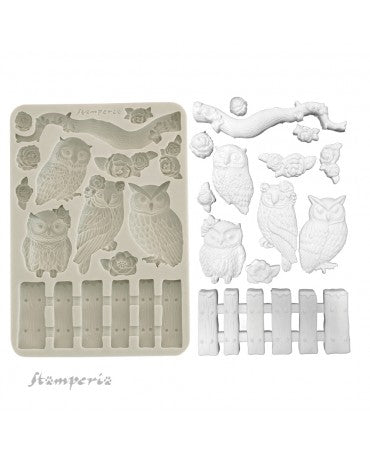 Molde STAMPERIA silicona A5 OWL´S HOUSE buhos 1