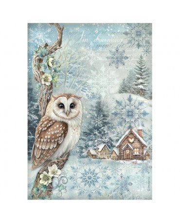 Papel arroz Stamperia A4 OWL´S HOUSE Buho 1