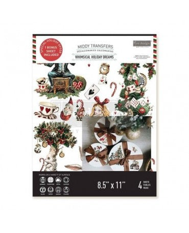 Transfer Rub On PRIMA Whimsical Holiday 4ud 8.5X11" 1