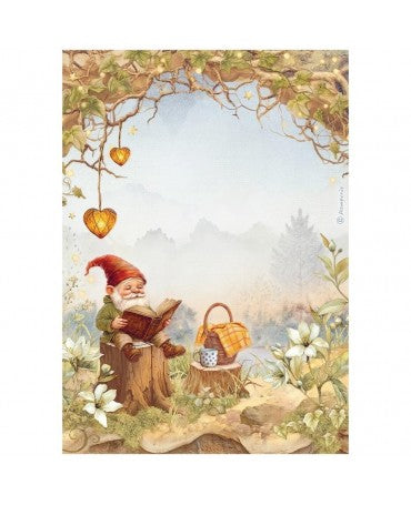 Papel arroz Stamperia A4 Whispering Woods Gnome 1